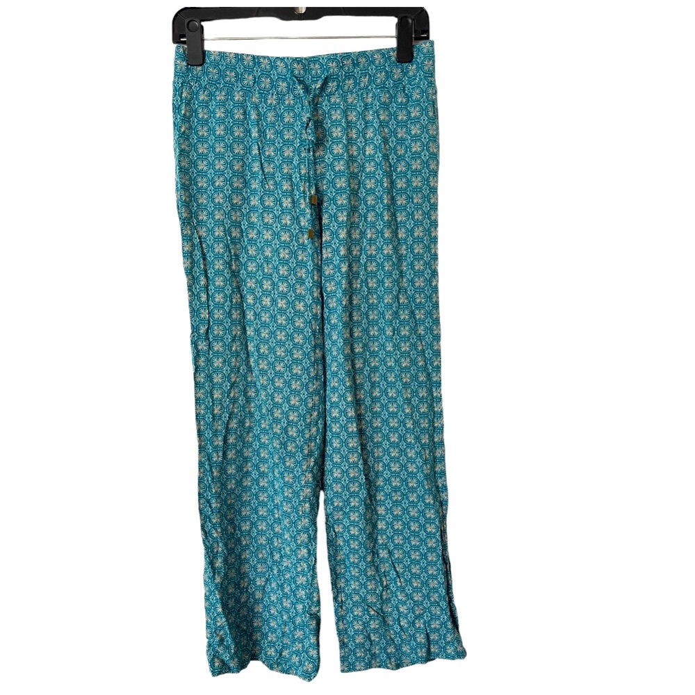 Paraphrase Teal Patterned Wide Leg Pants Drawstring Waist S